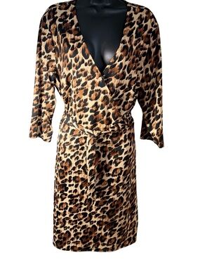 Tacera Leopard Print Wrap Robe - Brown, Black, Cream
